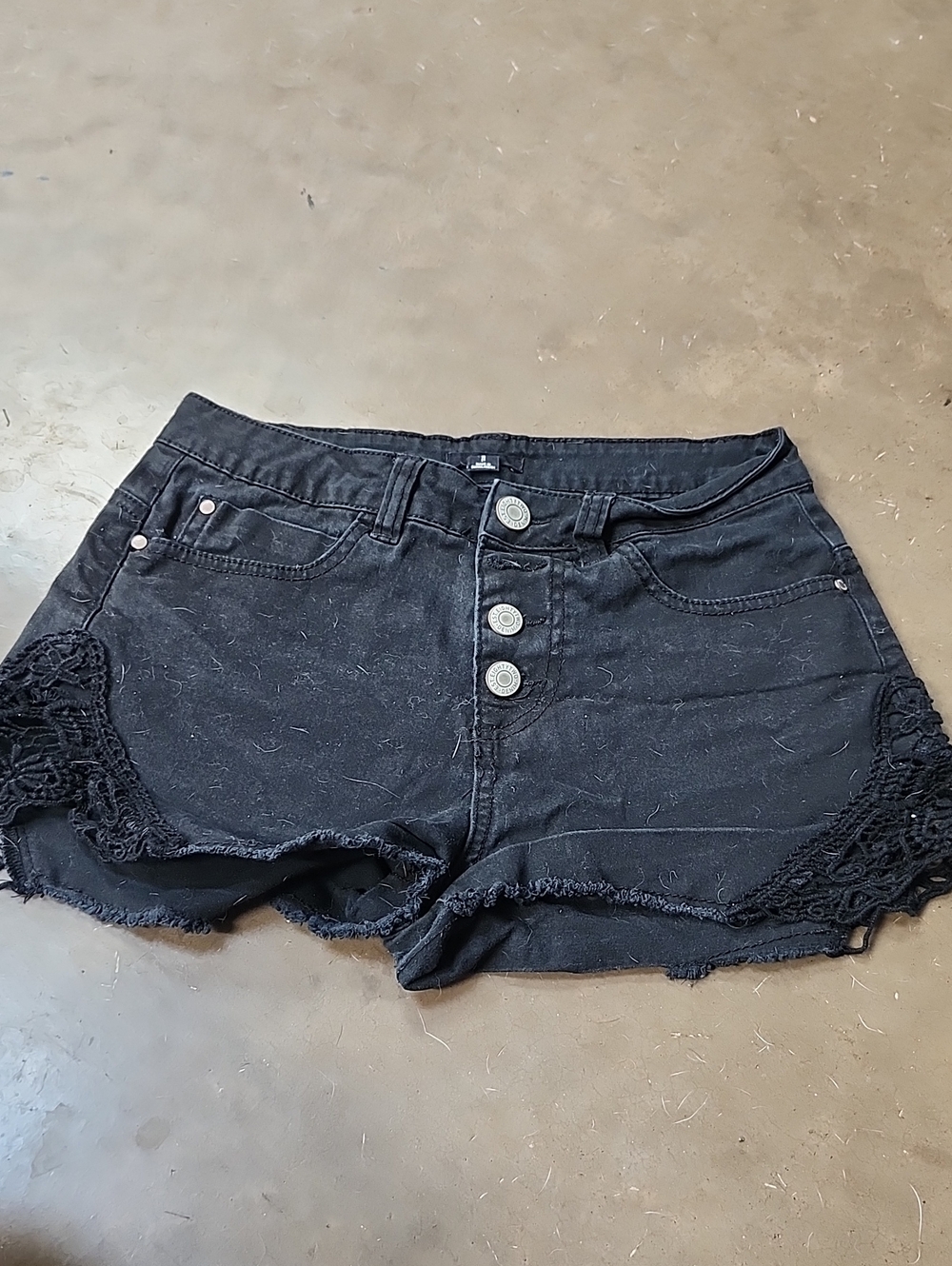 Ardene Black Lace-Trim Button Front Jean Shorts